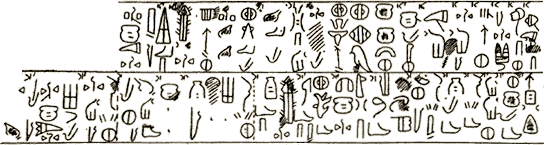 Heettiläistä hieroglyfikirjoitusta.
